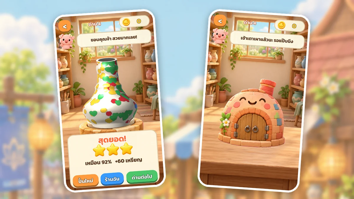 เตาเผาเปิดประตู แจกันออกมาเงางามพร้อมดาว 3 ดวงในเกมร้านปั้นของมะลิ